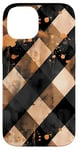 Coque pour iPhone 14 Aquarelle noire ethnique marron classique à carreaux