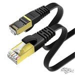 KASIMO Câble Ethernet 20m Cat 7 Plat, Câble RJ45, Connecteurs Plaqués Or – Cable Réseau LAN Haut Débit 10 Gb/s - 600 MHz – Noir