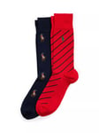 Polo Ralph Lauren All-Over Pony & Stripe Crew Socks, Pack of 2, Black