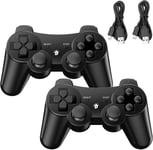 Lot De 2 Manettes Sans Fil Pour Ps3 Play-Station 3 Avec Dual Shock, Gyro Axis, Bluetooth, Rechargeable, Avec 2 Câbles De Charge