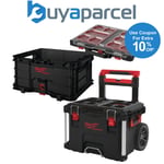 Milwaukee PACKOUT 3 Piece Set Slim Organiser + Crate +Wheeled Trolley 4932493927