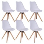 NIBBEN - Lot de 6 Chaises Blanches et Piétement Hévéa