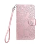 Tiyoo Flip Phone Case for Huawei P30 Pro, Shockproof Leather Wallet Case with The Tree of Life Pattern, Protective Cover with Card Holder and Magnetic Closure, Phone Cover for Huawei P30Pro, Pink