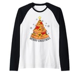 Funny Pizza on Earth Christmas Tree Merry Crust-mas Pizzamas Raglan Baseball Tee