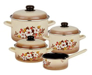 GSW Madeira 243155 Lot de 4 casseroles en émail Beige avec décor, 24 cm, 7 unités