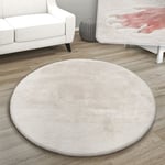 Paco Home - Tapis De Salon, Rond Petit Tapis En Fausse Fourrure, Chambre d'Enfants, Peluche Shaggy Tapis De Lit Crème, 100 cm rond