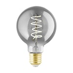 EGLO Dimmable E27 LED globe, vintage spiral filament light bulb, Edison lamp for retro lighting, 4 watt, 100 lumen, warm white glow, black transparent, 2000k, G80, Ø 3"