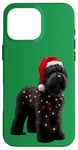 Coque pour iPhone 16 Pro Max Chapeau de Père Noël Terrier Russe Noir Lumières de Noël Propriétaire Chien