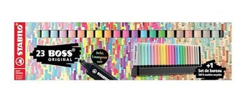 STABILO Highlighter BOSS ORIGINAL - Deskset of 23-8 x Neon Colours, 8 x Pastel Colours, 6 x Nature Colours and 1 x Black Marker