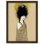 Woman in Klimt Style Dress Gold Black Painting Artwork Framed Wall Art Print A4