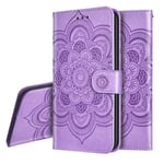 IMEIKONST Compatible with Samsung Galaxy A22 4G Case, Premium PU Leather Embossed Phone Case Bookstyle Flip Wallet Card Slot Holder Magnetic Stand Cover for Samsung A22 4G. Mandala Purple LD