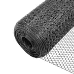 VOUNOT Grillage a Poule en PVC Gaine Gris 1x50m Maille 13mm Hexagonal Triple Torsion Clôture Résistant Poulailler Jardin Grillage pour Élevage Volaille, Filet résistant aux Intempérie Gris