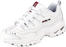 Skechers Femme Energy Timeless Vision Basket, Bordure en Cuir Blanc, Rouge et Bleu Marine, 35.5 EU