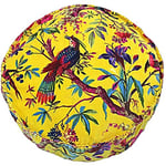 Riva Paoletti Paradise Coussin Rond Couverture - Jaune - Oiseau Coloré Imprimer - Faux Velours Tissu - Couverture - Cousu Arêtes 100% Coton - 50 X 50 X 12 Cm (20" X 20" X 5" Pouces) - Conçu Au Royaume