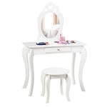 DREAMADE Coiffeuse Princesse pour Enfant avec Tabouret, Table de Maquillage pour Enfant avec Miroir Amovible et Tiroir, pour Chambre des Enfants, Vestiaire, Blanc/Rose (Blanc)