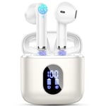 Wireless Earbuds, Bluetooth Headphones 2024 Wireless Headphones with Deep Bass, New Mini Bluetooth Earphones in Ear 4 ENC Mic, Noise Cancelling Ear buds 30H Bluetooth Earbuds USB-C, Pearl White