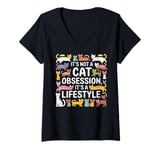 Womens Cat Obsession Lifestyle Cute Kitten Lover Kitty Owner Pet V-Neck T-Shirt