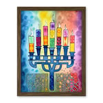 Artery8 Jewish Menorah Candles Multicolour Folk Art Watercolour Painting Artwork Framed Wall Art Print 18X24 Inch