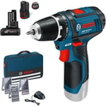 Perceuse visseuse Bosch Professional GSR 12V-15 + 2 batteries 4Ah&2Ah + chargeur + 39 accessoires + sacoche