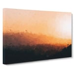 Big Box Art Sunset Over The Hills & Mountains in Abstract Canvas Wall Art Framed Picture Print, 30 x 20 Inch (76 x 50 cm), Orange, Brown