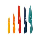 MasterChef Knife Set of 5 Kitchen Knives incl. Paring, Utility, Bread, Carving & Chef Knives for Cooking, Professional Sharp Stainless Steel, Non Stick Blades & Soft Touch Handles, 5 Piece, Coloured