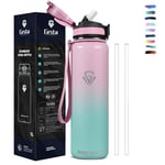 Grsta Gourde, Gourde Isotherme 1l, Sans BPA,Gourde Inox avec Paille, Double Paroi Isolante, Gourdes de Camping et Randonnée Anti Fuite, Facile à Ouvrir, Bouteille pour École, Bureau, Outdoor, Sport