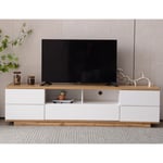 Meuble TV Moderne Blanc en Bois - 5 Portes 8 Compartiments, Armoire de Télévision Buffet Salon Bas - 180x38x46cm