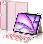 Étui Avec Clavier Pour Ipad Air 13 Pouces (M2, 2024) & Ipad Pro 12.9 (6th/5th/4th/3th Gen), Clavier Amovible Rétroéclairé 7 Couleurs Étui Qwerty Disposition Avec Porte-Stylo, Or Rose