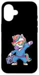 Coque pour iPhone 16 Licorne dans les années 80 avec enregistreur cassette