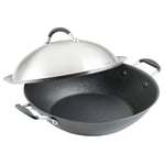 Circulon Scratch Defense Wok Non Stick 36cm - Induction Wok with Extreme Non Stick & Stainless Steel Lid, Dishwasher & Oven Safe Cookware, Graphite Pewter