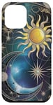 Coque pour iPhone 12 Pro Max Vitrail bleu doré céleste lune soleil esthétique