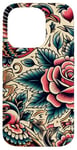 iPhone 14 Pro Bird and Rose Old School Tattoo Style, American Traditional Case