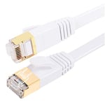 Fosto Câble Ethernet Cat7 Catégorie 7, plat, RJ45, haute vitesse 10 Gbps LAN Internet Pour Xbox, PS4, modem, routeur, commutateur, PC, boîtier TV 2 m blanc