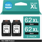 Cartouche 62XL Noir- 2X 750 Pages,Encre 62 XL Noir Remplacement pour Cartouche Encre HP 62 Noir,Cartouche Imprimante 62 pour OfficeJet 200 250 5742 5740 Envy 7640 5540 5640 5544 5646 5548 5545(Q1278)