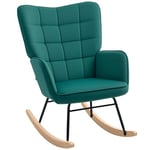 HOMCOM Fauteuil à Bascule, Rocking Chair, revêtement en velous, Fauteuil Allaitement, Chaise à basule, Structure en Acier, Pieds en Bois Massif, Vert foncé