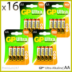 16 x GP Ultra Alkaline AA Battery card of 4 High Performance Batteries Long EXP