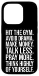 Coque pour iPhone 14 Pro Gym, argent, prière - Hustle, Success, Grind, Motivation