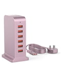 Qurzou 50W USB Charging Station,Multi 6-Port USB Tower Charger Plug for iPhone 15/14/14 Pro/14 Pro Max, Android, Samsung(Rose Gold 50W)