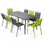 Ensemble table de jardin et 8 chaises en métal gris et vert - Palavas - Vert