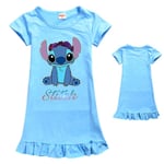 7-14 år flickor söta Lilo & Stitch tryckta kortärmade pyjamas nattkläder klänning pyjamas nattlinne nattkläder ljusblå Light Blue 11-12Years