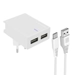 Chargeur Secteur Double USB 3A Smart IC Câble USB-C Swissten Slim Blanc