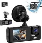 Dashcam Voiture Avant et Interieur avec Batterie,1080P+720P+1080P FHD 3 Canaux Dash Cam,G-Capteur,Parking Mode,HDR,Vision Nocturne IR,Wide Angle,Carte SD 64GB(Q161)