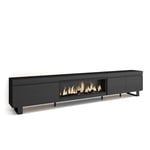 Skraut Home | Meuble TV | Banc Télé | Grand Espace de Rangement | 288x57x35 cm | TV Grand Format | Cheminée électrique XXL | Design Industriel | Style Moderne | Noir