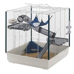 FERPLAST Cage pour Rongeurs FURET XL pour Furets, Chinchillas, en Métal, Accessoires inclus : Mangeoire, Abreuvoir, Coin WC, Hamac, Etagères, Echelle, Jeu de tuyaux. 80x75xh86,5cm