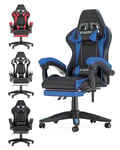 bigzzia Chaise Gaming,Ergonomique PU Cuir Chaise Bureau,Hauteur Réglable,avec Lombaire&Appui-Tête Appui,Dossier Inclinable à 155°,Fauteuil Gaming Adultes Enfants (Bleu, avec Repose-Pieds)