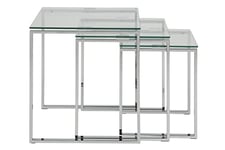 AC Design Furniture Jannis Ensemble de 3 Tables d'appoint en Verre Transparent et Métal Chromé Table Basse 3 Pièces pour le Salon,Ensemble de Tables Basses, Design Moderne, H : 55 x L : 50 x P : 50 cm