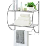 Tagère de Salle de Bain Murale avec 2 Tablettes et 2 Porte-serviettes, Étagère de Toilettes Antirouille en Fer Chromé, 45X25,5X55CM - Relax4life