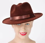 Brown Hat Fedora Gangster 1920s 1930s Freddie Burned Indiana Jones Fancy Dress