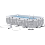 Piscine tubulaire hors sol 5 personnes avec accessoires dim. 425L x 230l x 101H cm acier pvc gris bleu