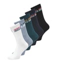 JACK & JONES Men's Jaccyber Tennis Socks 5 Pack, Black/Pack:White-Deep Teal-Mountain Spring-Navy Blazer, One Size